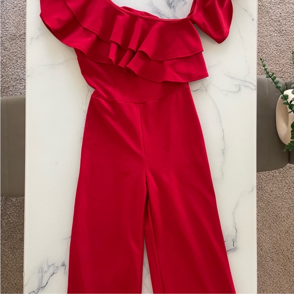 Red Off-Shoulder Jumpsuit - Picture 3 of 5